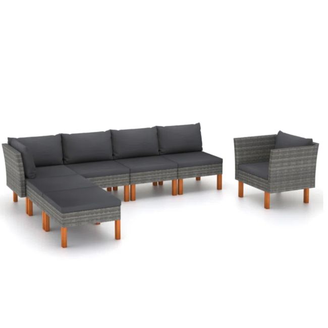 Latitude Run 7 Piece Patio Lounge Set Poly Rattan And Eucalyptus Wood