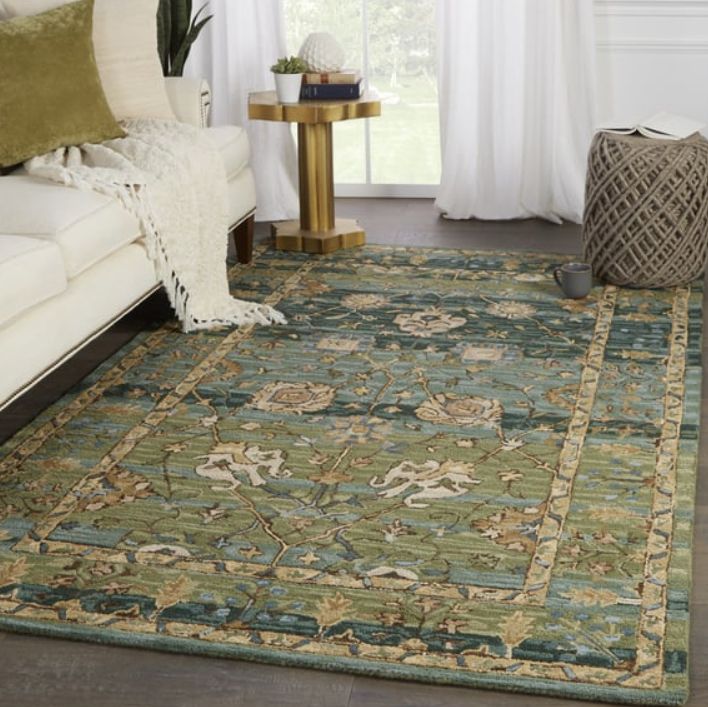 Cardamom Ahava Green/Blue (COM-03) Wool Hand-Tufted Area Rug