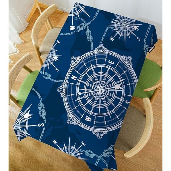 Swono Compass Table Covers 52x70 Inch Vintage World Map Wind Rose Rope Knot Nautical Compass Tablecloth Kitchen Dinning Tabletop Decoration