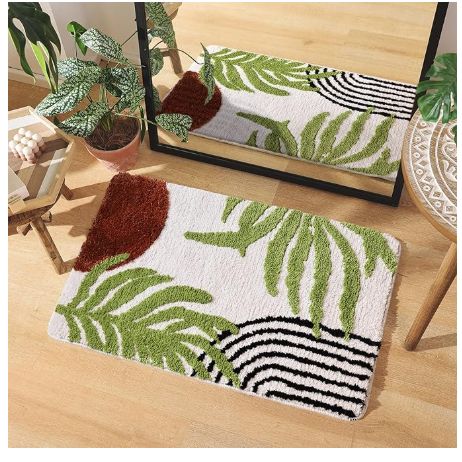 Washable Abstract Leaf Plants Rug