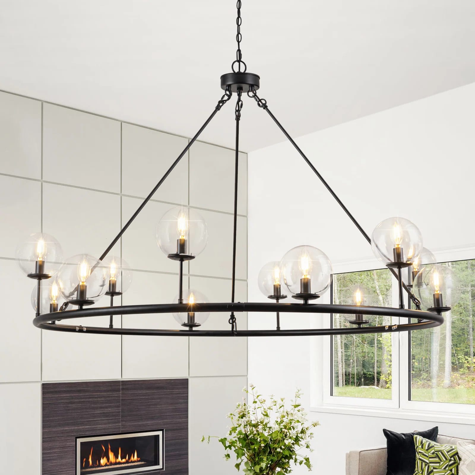 Jerdy 12 - Light Dimmable Chandelier Wagon Wheel Chandelier Sphere Chandelier Dining Room Light Fixture Island Lights for Kitchen