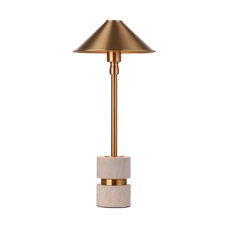 Shrihan Utilaire Minimalist Table Lamp Gold Cone Metal Shade Alabaster Stone Table Lamp
