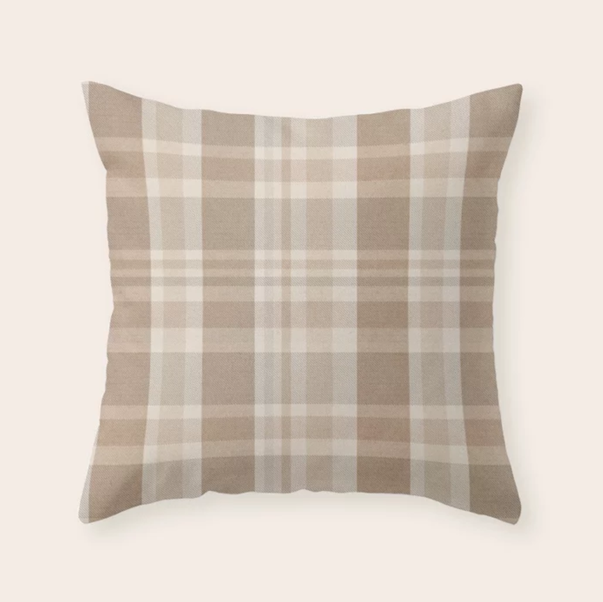 Plaid Prints, Brown and Beige Throw Pillow