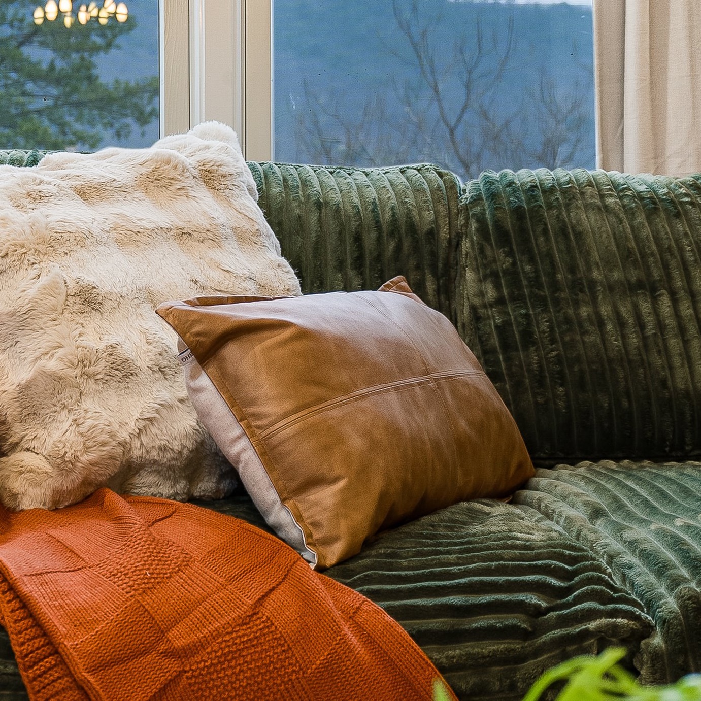 BHG Beige Vegan Leather Decorative Pillow
