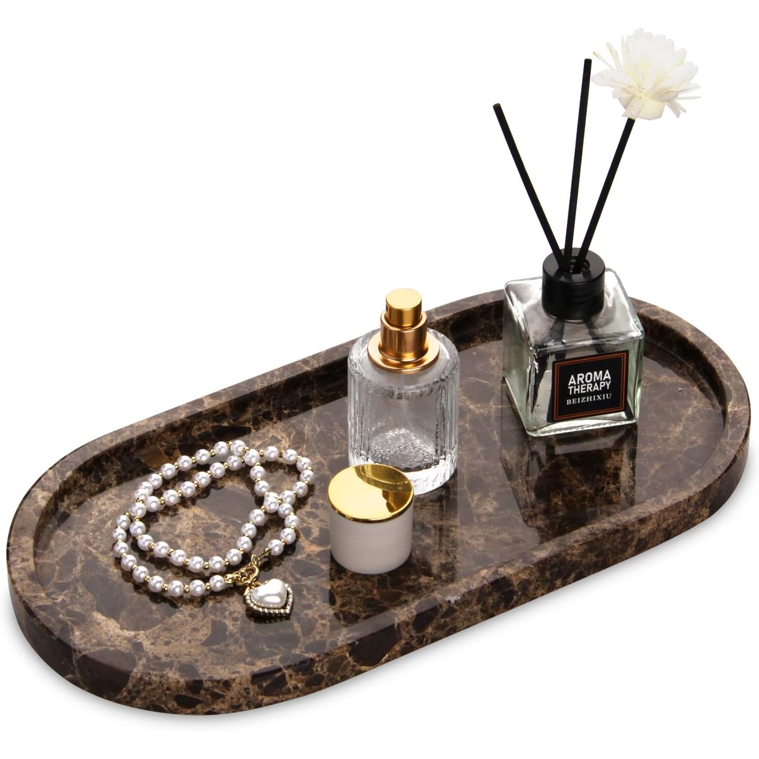 Oval Marble Bathroom Vanity Tray