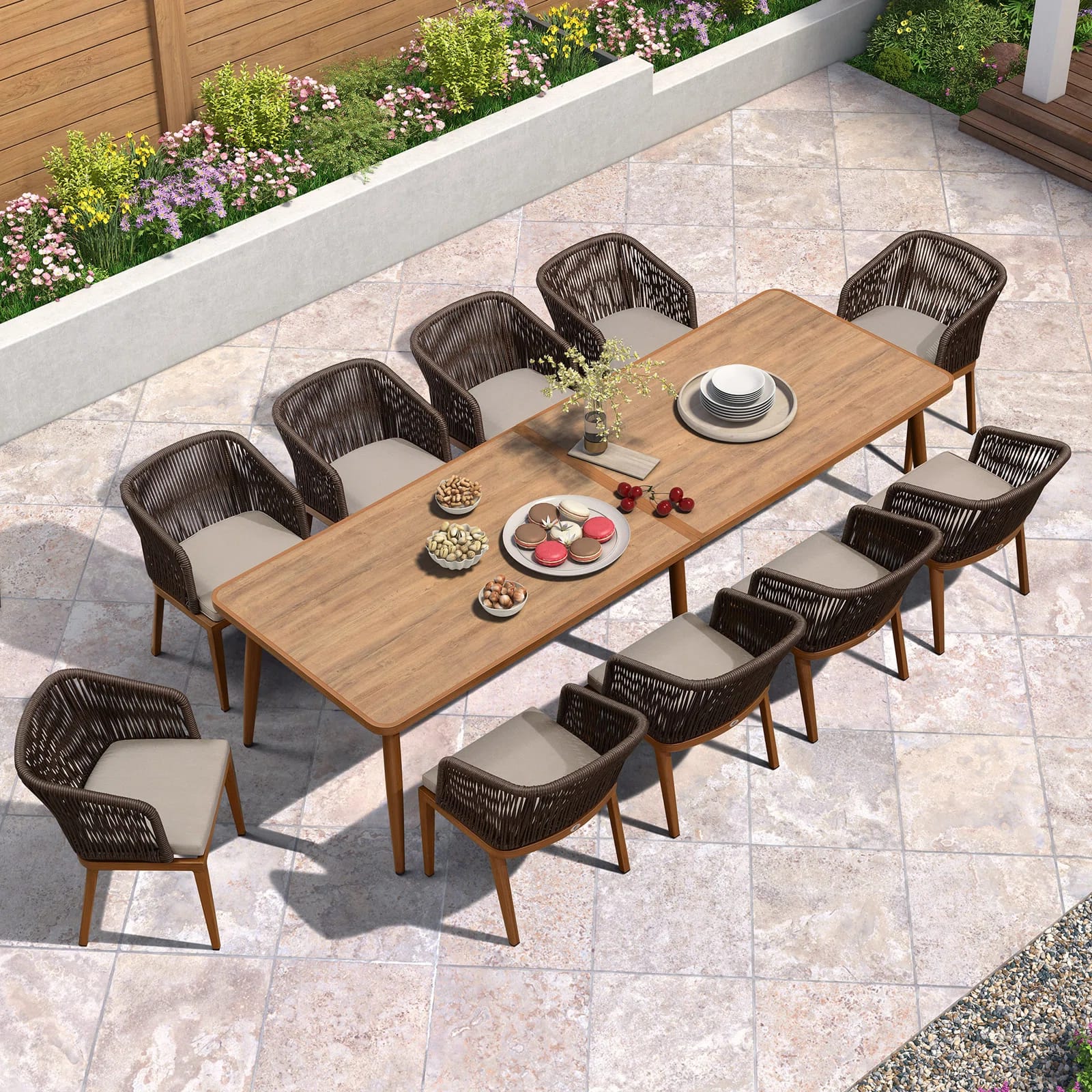 10 - Person Rectangular Outdoor Dining Set with Cushions