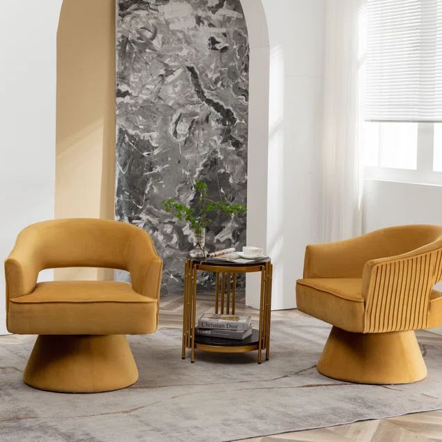Everly Quinn Chynna 28 Inches Wide Velvet Swivel Barrel Chair