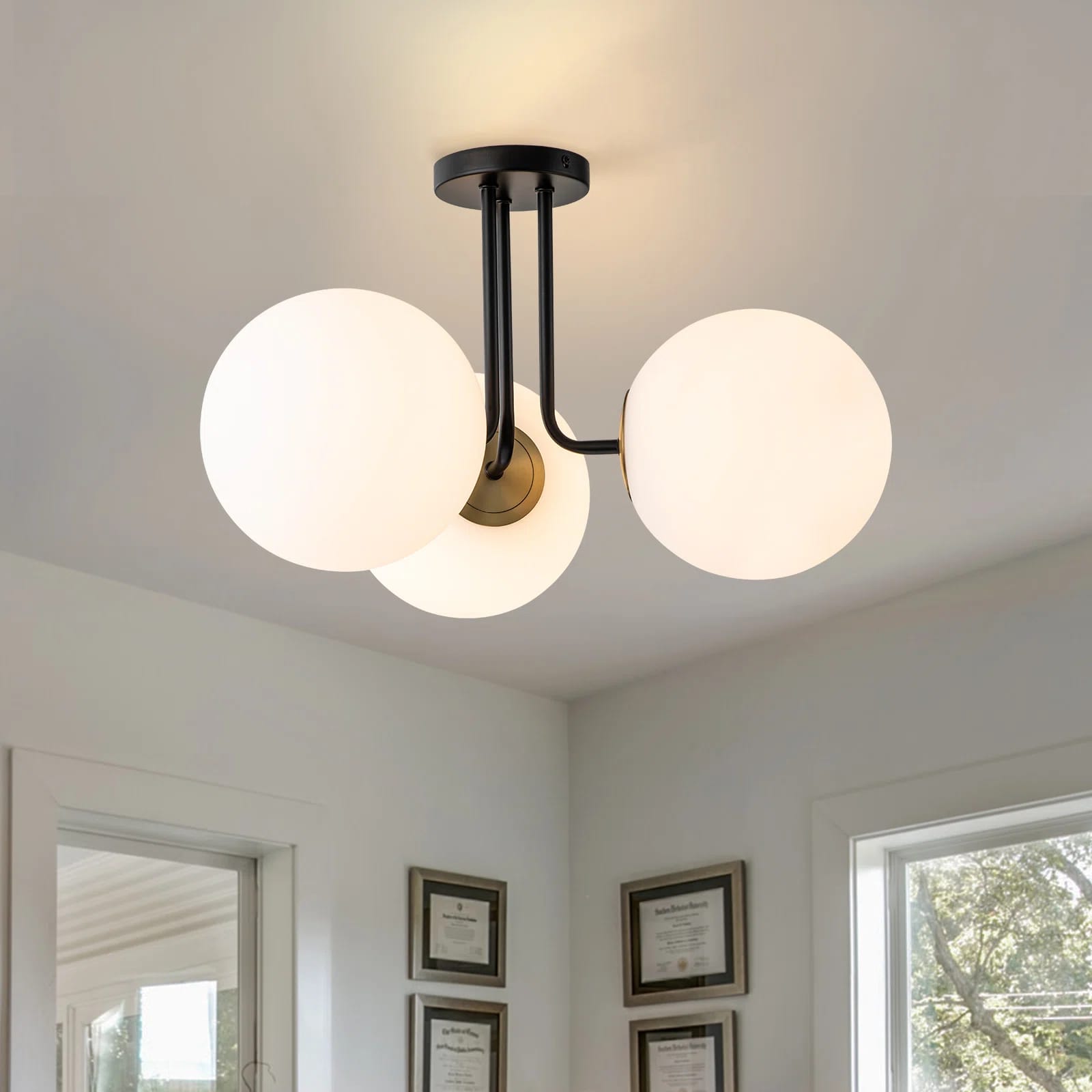 3-Light 22 Modern Sputnik Globe Semi Flush Mount