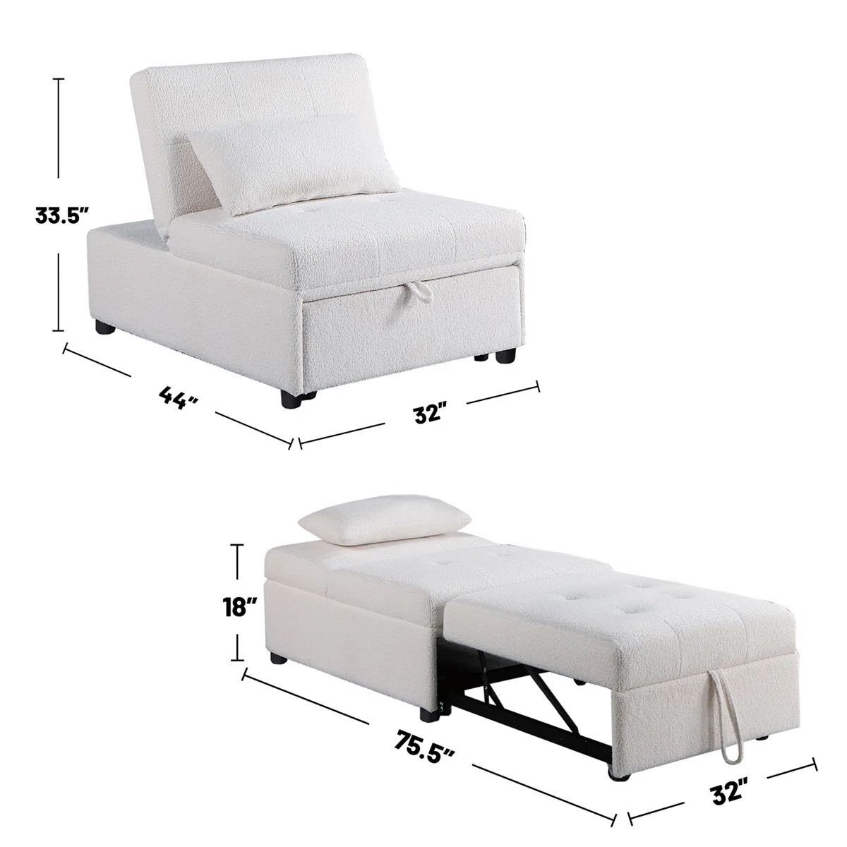 Ebern Designs Sherpa Fabric Upholstered Sleeper Sofa Chair