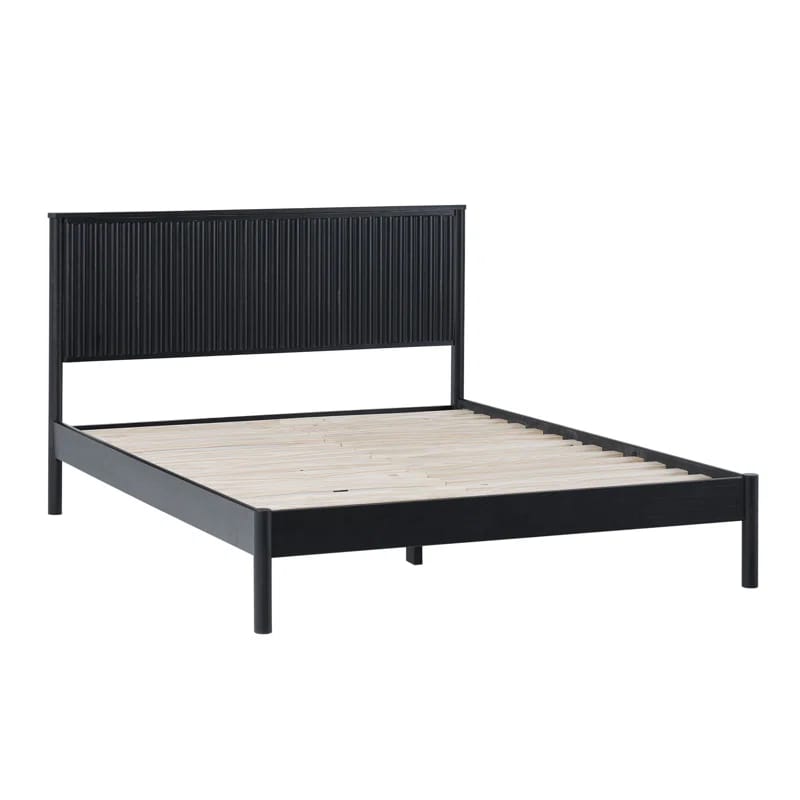 Asho Solid Wood Platform Bed with Reeded Headboard