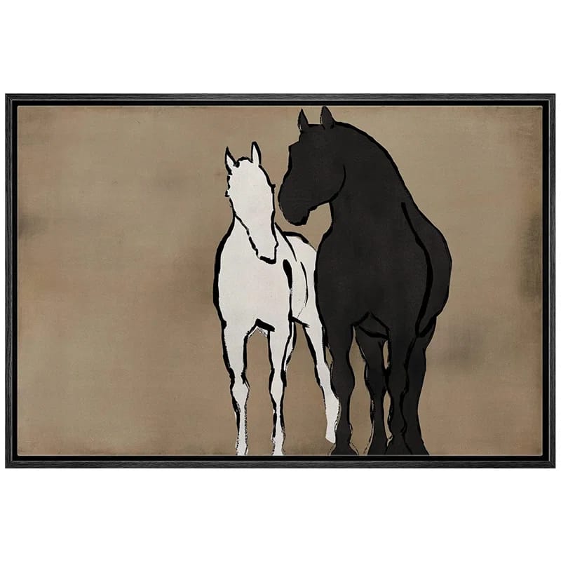 " Pastel Watercolor Black White Horses "