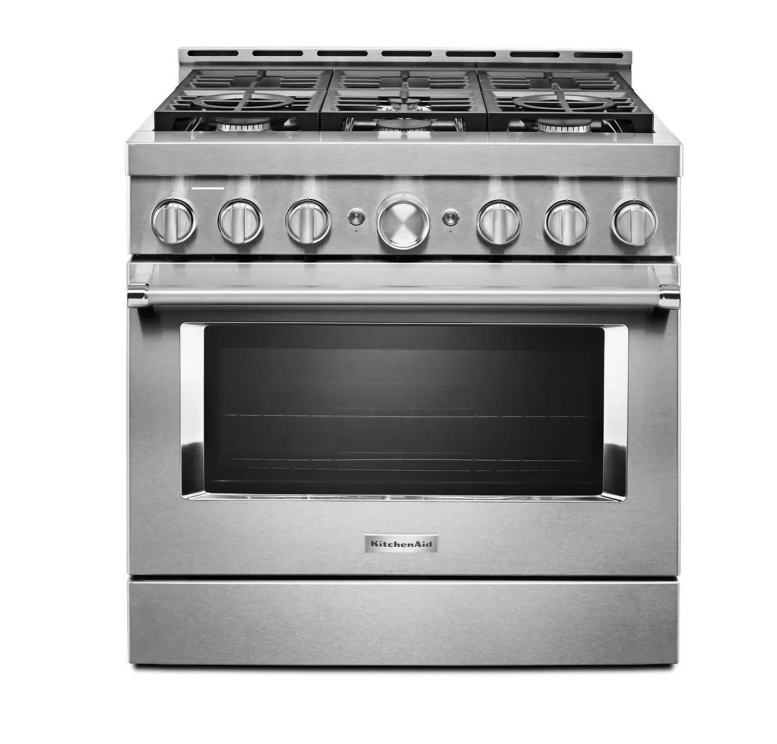 KitchenAid 36 Inch Wide 5.1 Cu. Ft. Free Standing Gas Range with Three-Level Convertible Grates