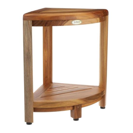 EcoDecors, 17 inch, Natural, Teak Shower Bench, Corner Teak Shower Stool, Corner Shower Stool, Teak Corner Shower Bench, Teak Bench Shower, Shower Corner Stool 