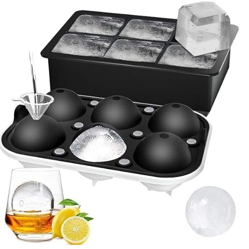 Ice Cube Trays (Set of 2), Sphere Ice Ball Maker with Lid & Large Square Ice Cube Maker for Whiskey