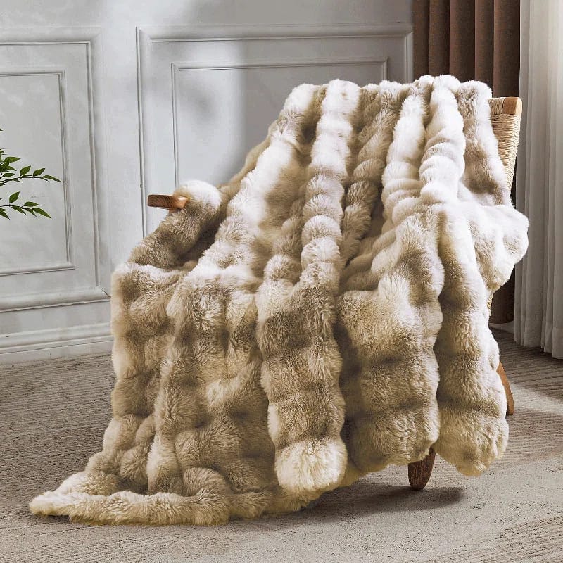 Throw Blanket For Couch Super Soft Cozy Bubble Blankets, Fleece Faux Rabbit Fur Blanket For Bed Sofa