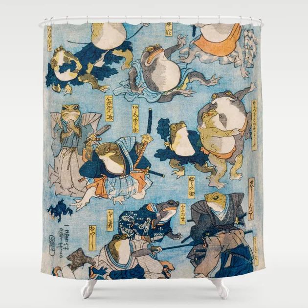 Woodblock Hero Frogs Vintage Illustration By Utagawa Kuniyoshi Ukiyo-e Style Samurai Sword Kung Fu Shower Curtain By Public Artography | Society6
