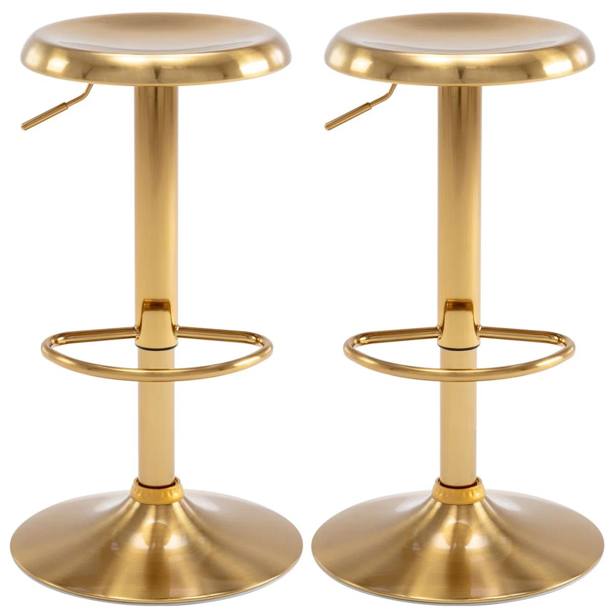 2-Piece Set of Adjustable Swivel Round Metal Airlift Bar Stools