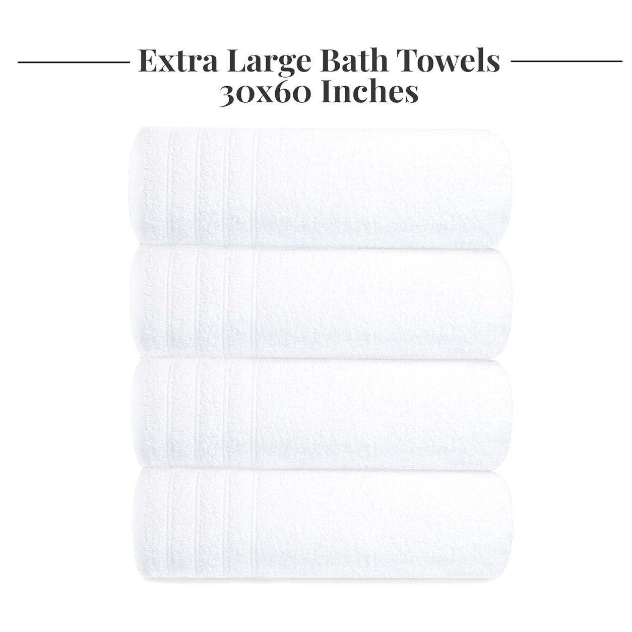 Tens Towels Pack of 4 Extra Large Bath Towels 30 x 60 Inches, 100% Cotton, Larger & Lighter Weight, Quicker to Dry, Super Soft and Absorbent, Perfect for Bathroom, White