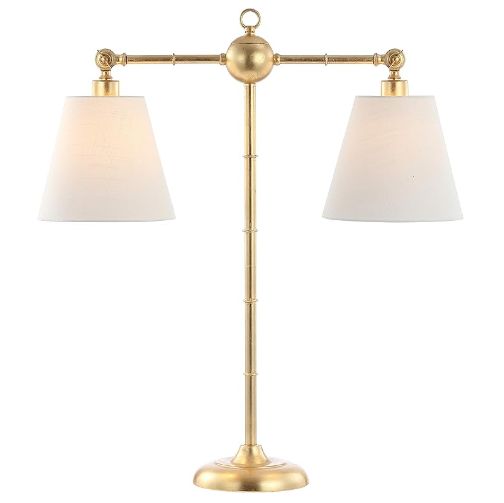 JONATHAN Y JYL3074A Ruth 31" 2-Light Library Metal LED Table Lamp Contemporary Bedside Desk Nightstand Lamp for Bedroom Living Room Office College Bookcase LED Bulbs Included, Gold Leaf