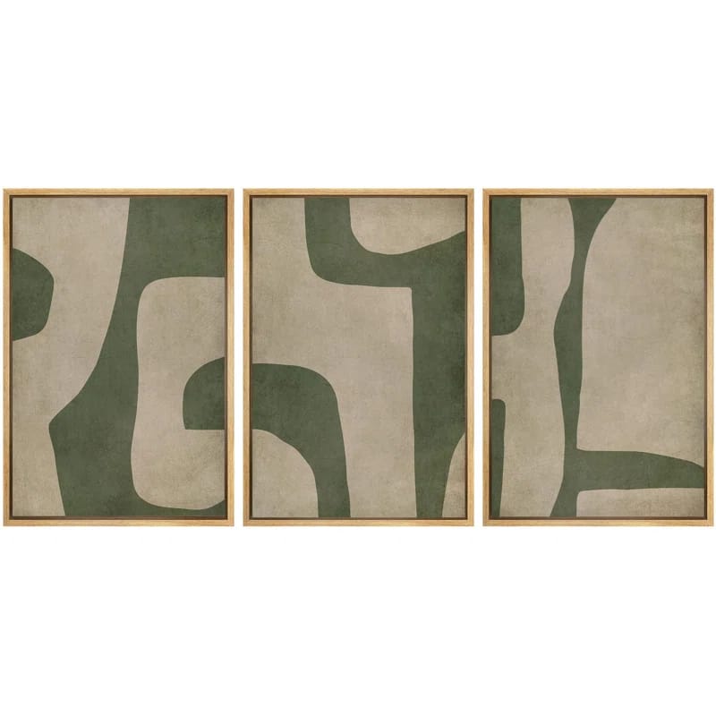 " Abstract Geometric Green And Beige Tones Illustrations Modern Art Decor Boho Relax Zen Nordic " 3 - Pieces