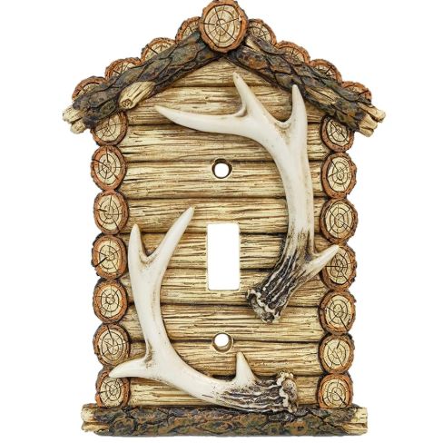 BestGiftEver Rustic Single Toggle Switch Cover - Decorative Wall Plate for Cabin, Log Cabin Cottage with Faux Deer Antler - Western, and Rustic Light Switch Cover