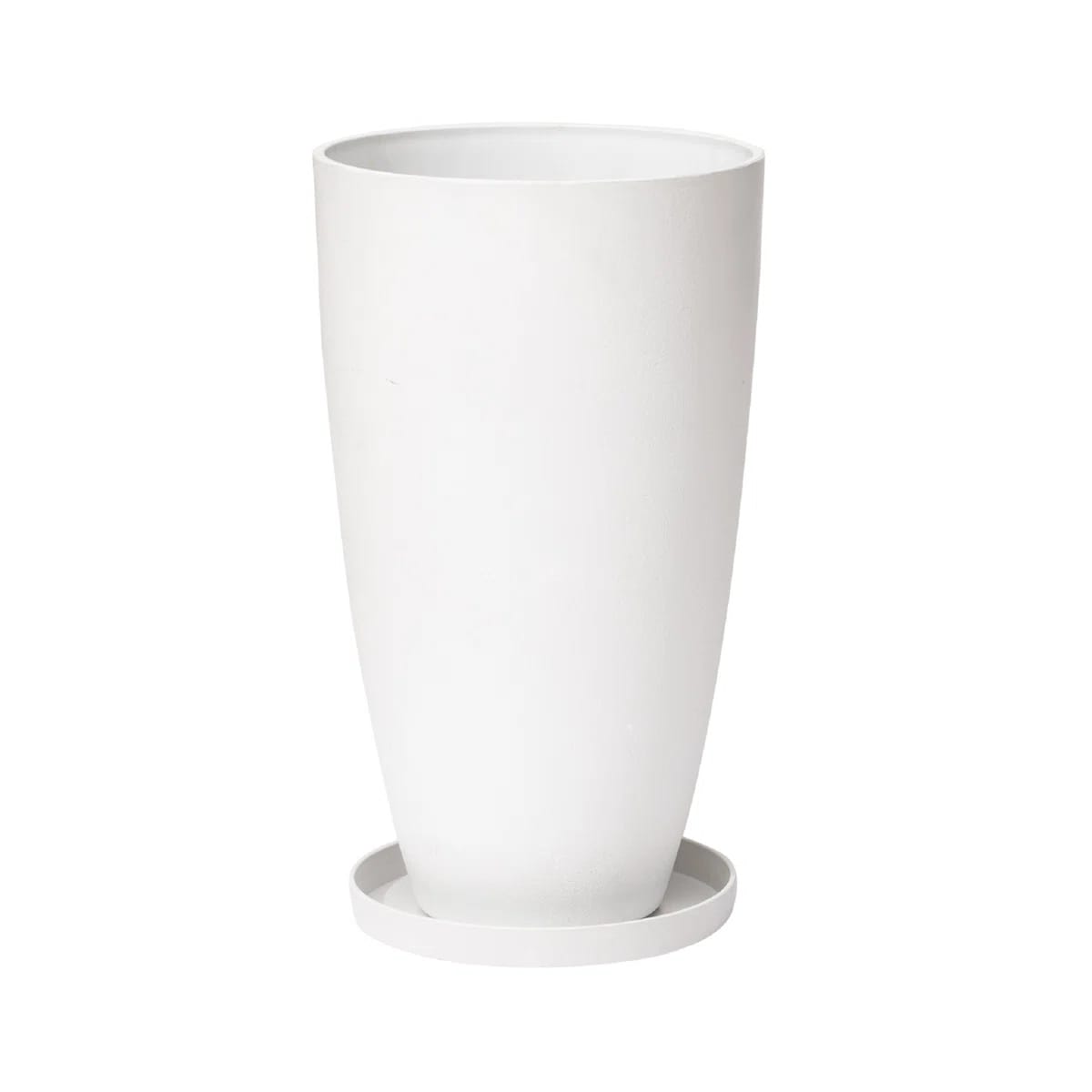 Tall Round Planter, Large Tall White Planter with Tray