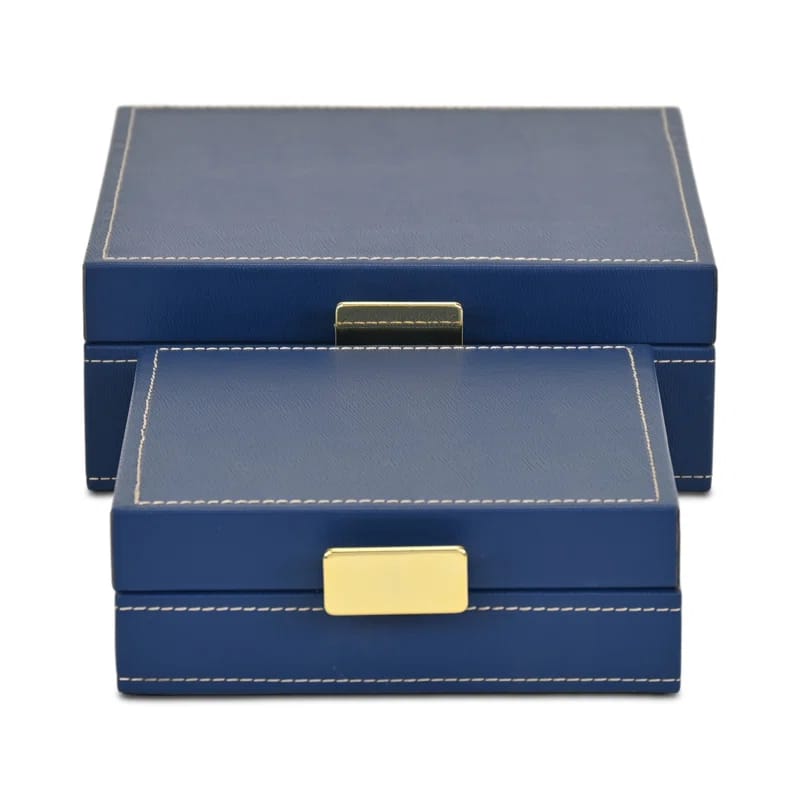 Lithos Vintage Square Style Set of 2 Boxes with Stitched Accents & Gold Handles