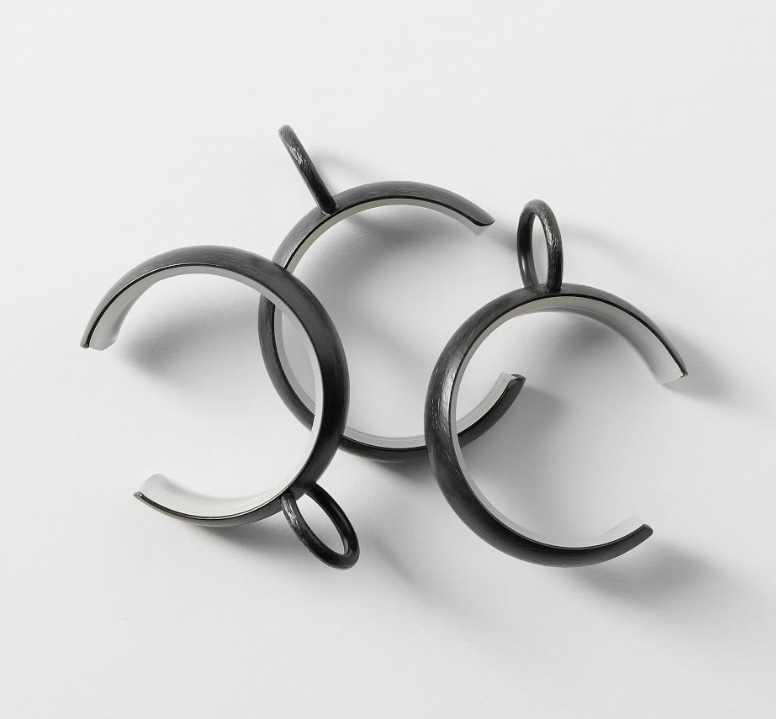 Cast Iron Black C-Loop Curtain Rings, Large S/10