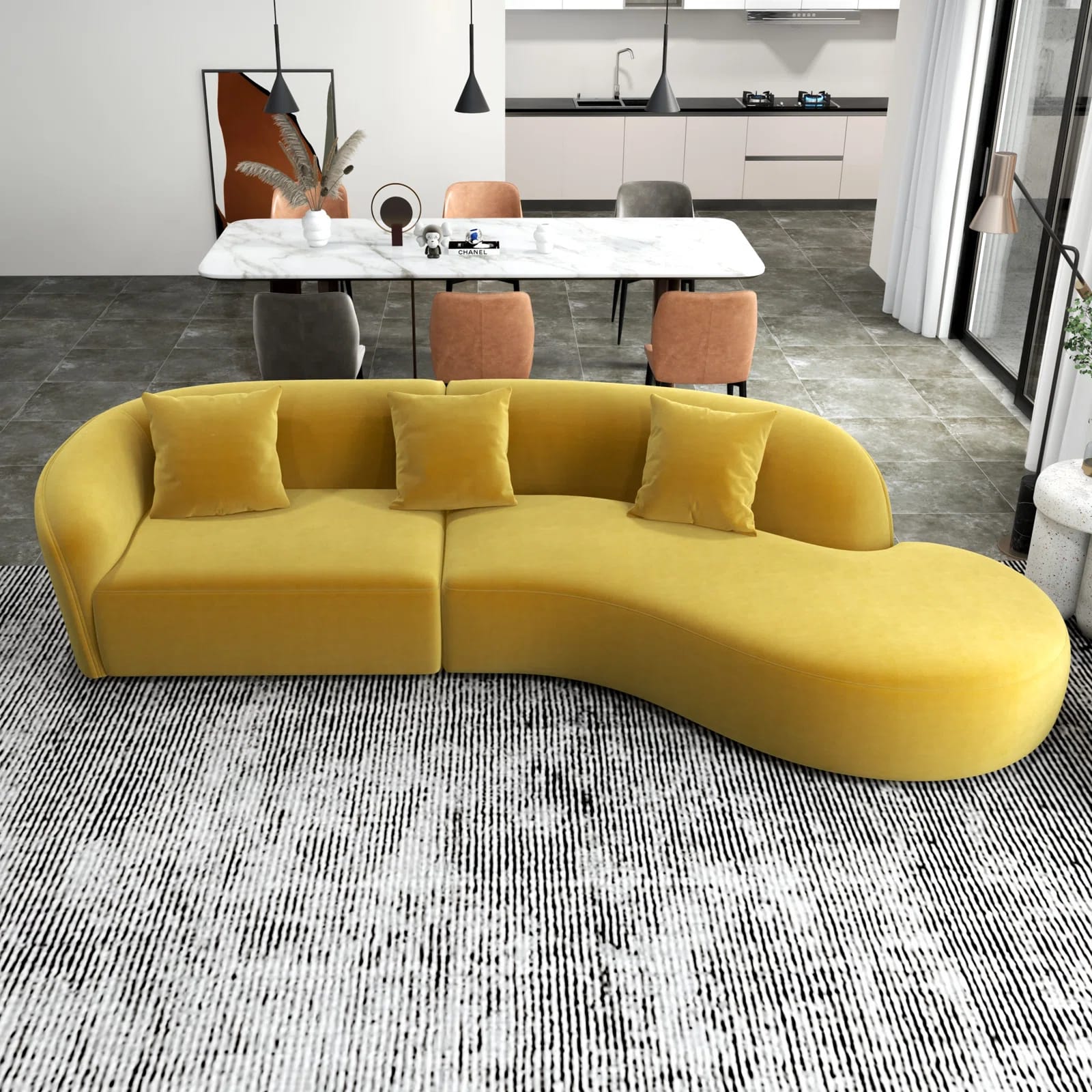 126" Japandi Style Luxury Modern Velvet Curvy Couch