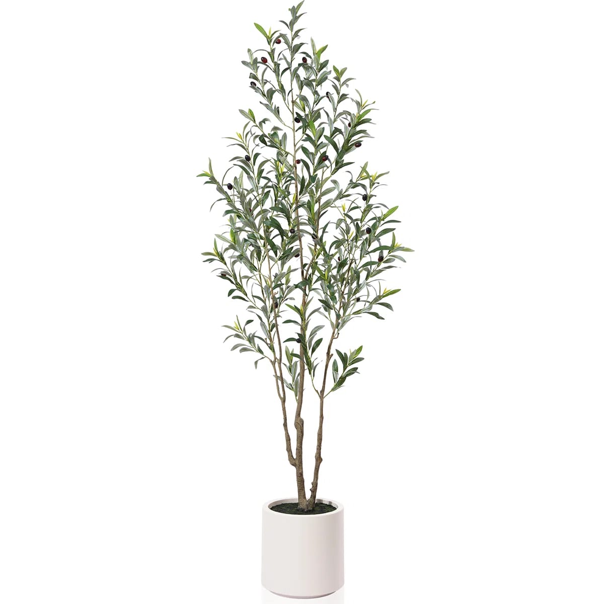 Adcock Faux Olive Tree In White Planter, Lifelike Fake Olive Plant For Indoor And Outdoor Decor