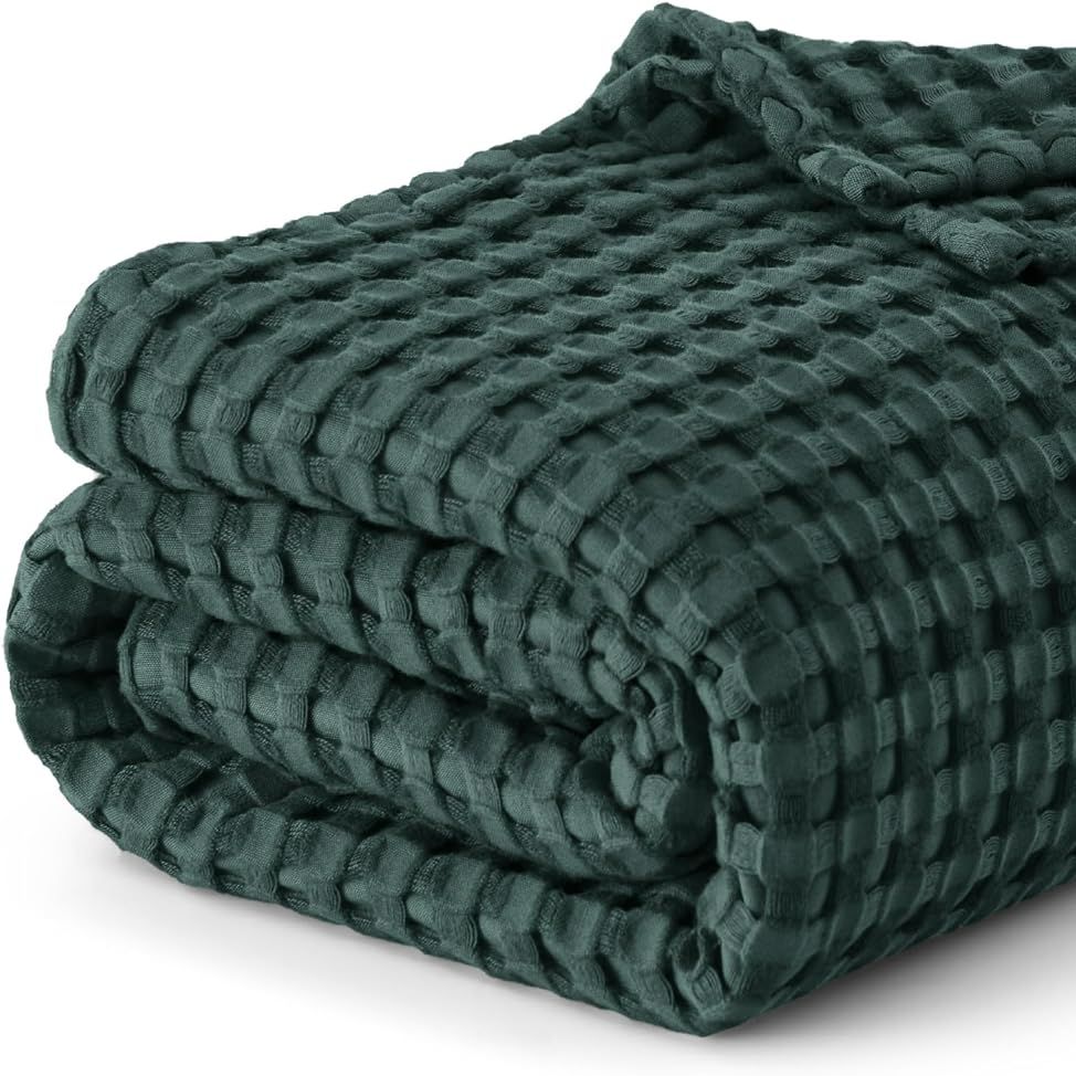 Cotton Waffle Blanket dark green