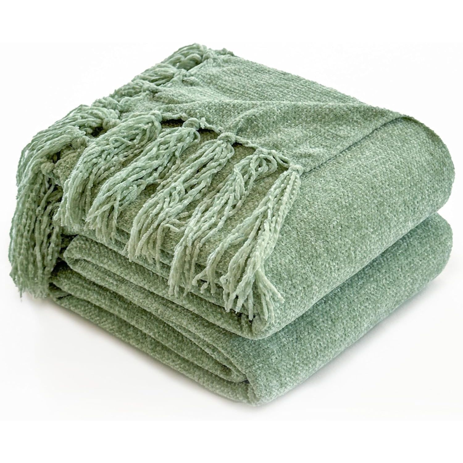 Simple&Opulence Soft Chenille Throw Blanket 50'' x 60'' - Cozy Fluffy Blanket with Fringe Tassel, Farmhouse Boho Blankets for Couch Bed Office Chair Gift Home Decor All Season Use, Blue