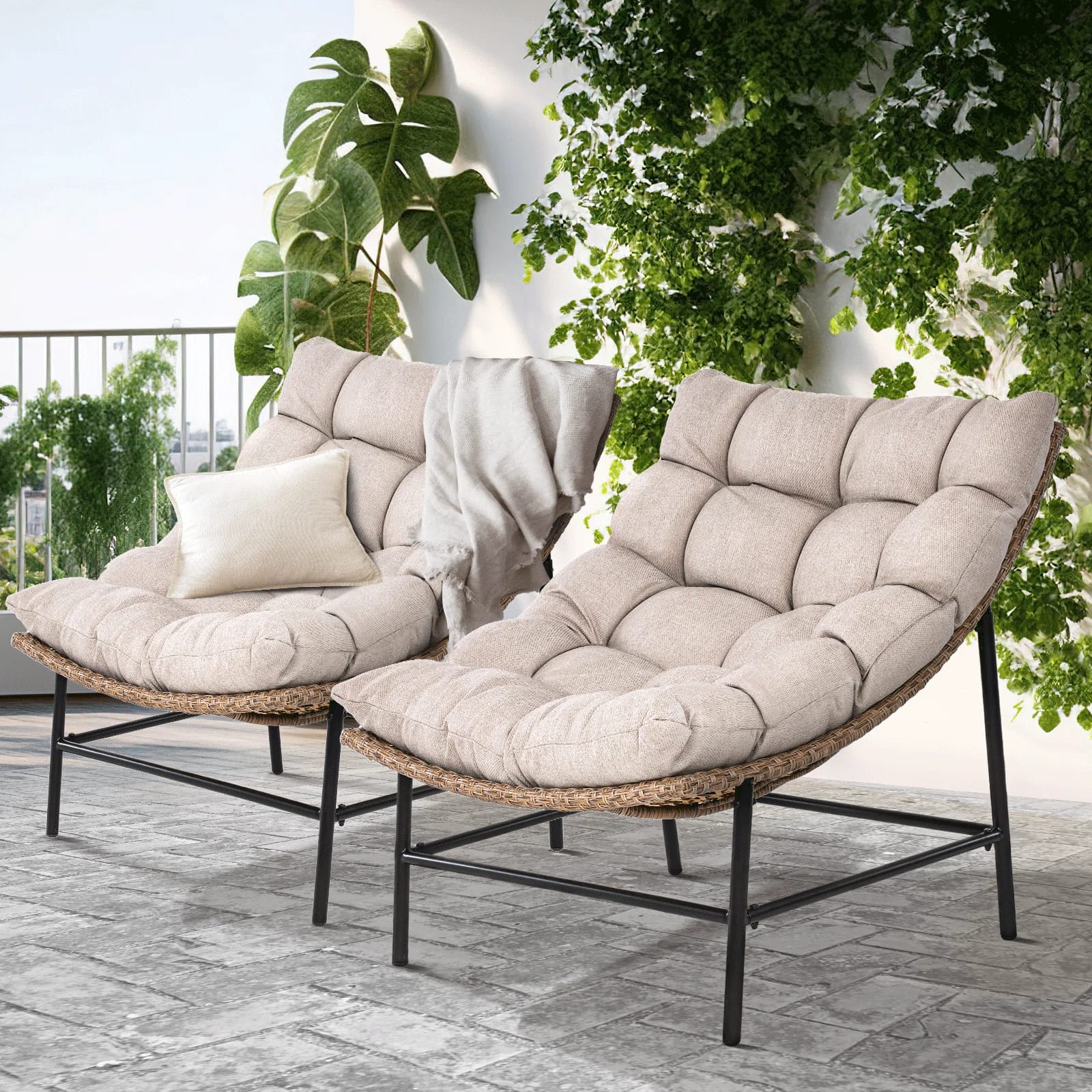 Ouseman Outdoor Lounge Chair with Cushions (Set of 2)