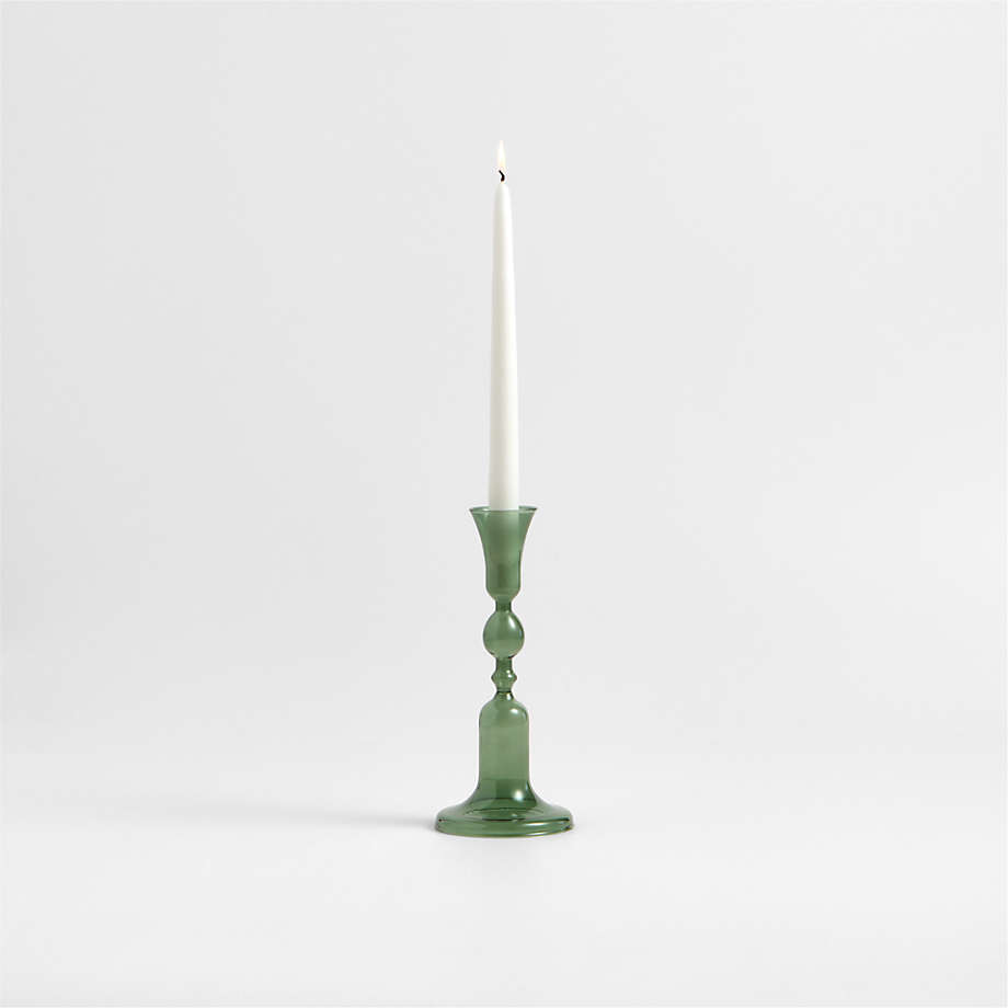 Milano Medium Green Glass Taper Candle Holder 9.3"