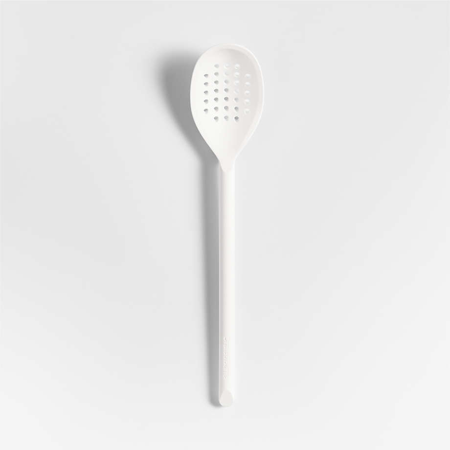 Crate & Barrel White Silicone Deep Slotted Spoon