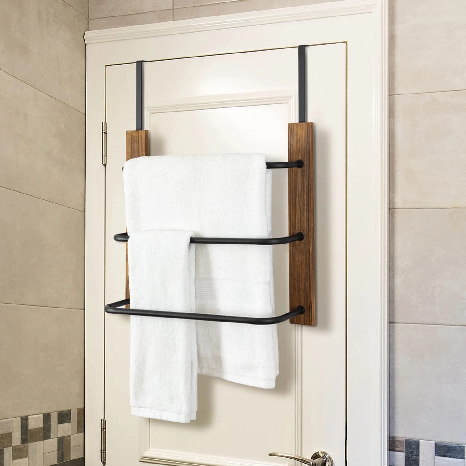 WAYBATH2604DKBRN Wood Over-the-Door Towel Rack