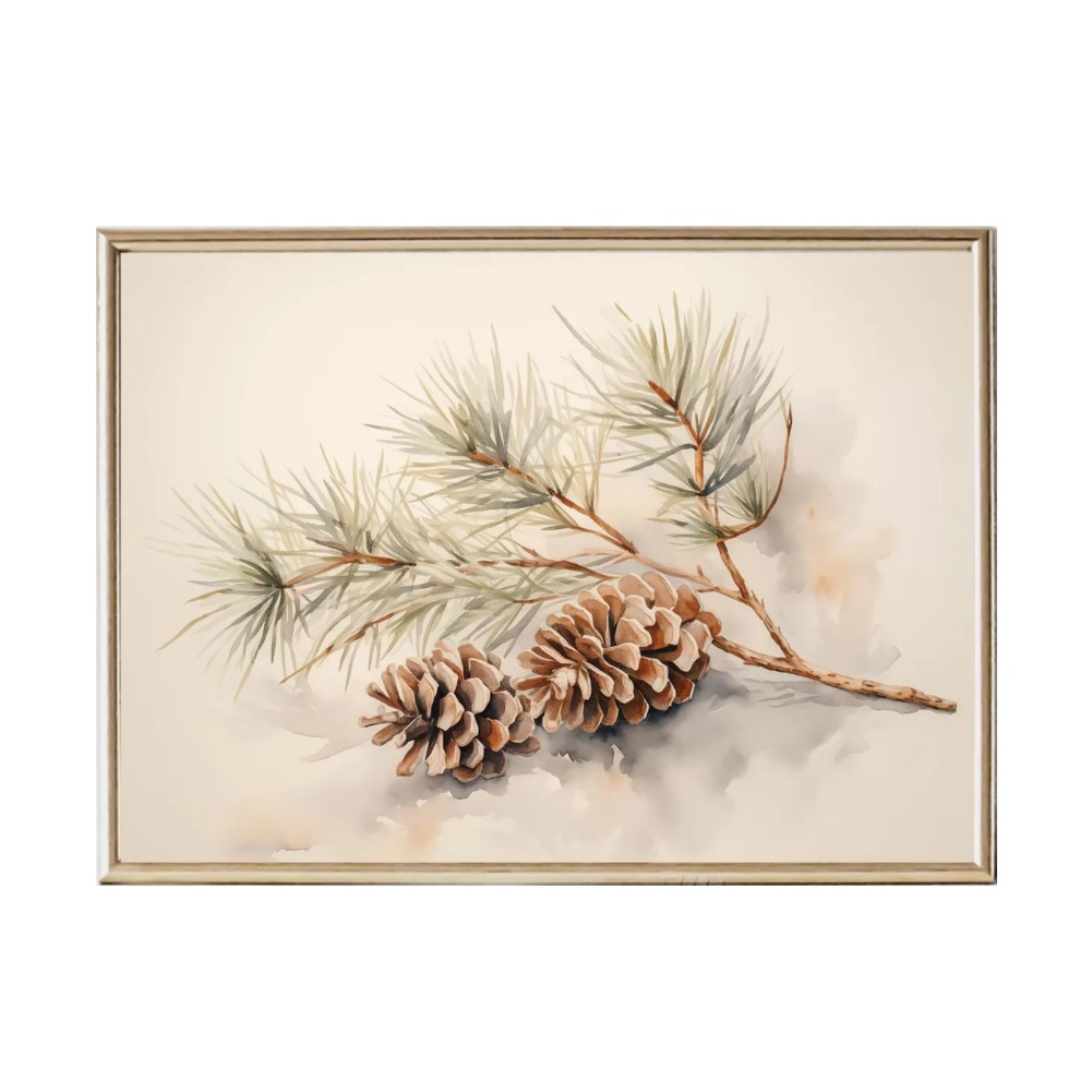 Vintage Pine Cone Branch Sketch