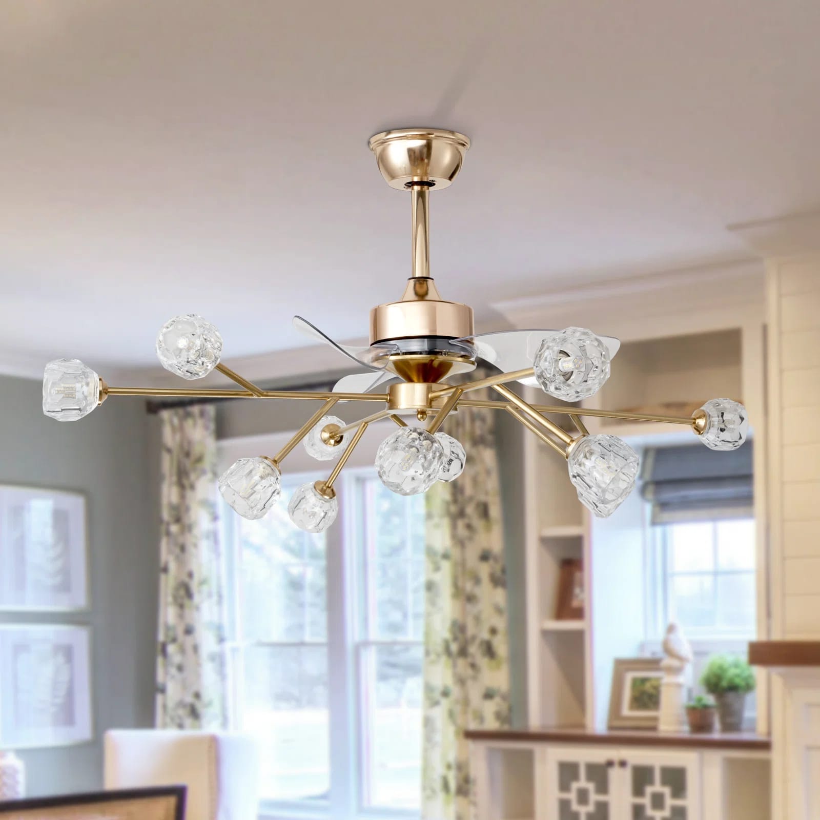 Sairy 42'' Ceiling Fan With 12-Light Sputnik Chandelier 6 Speeds And Reverse