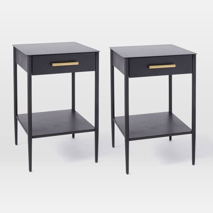 Metalwork (16") Nightstand, Hot-Rolled Steel Finish, Antique Brass, Set Of 2