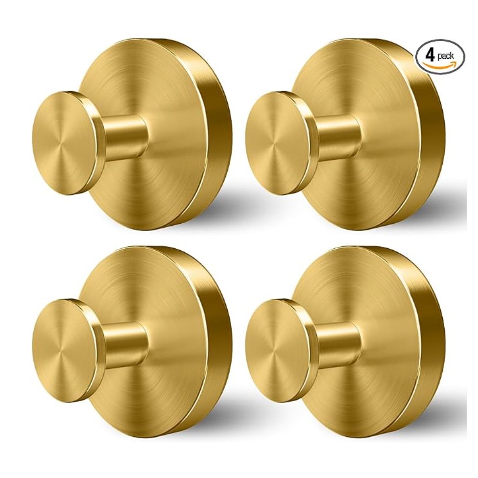 Shower Hooks for Inside Shower,Suction Cup Hooks for Glass Window,Removable Towel Hooks for Bathrooms,4 Packs(Gold) 