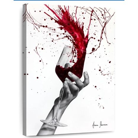 Elephantstock - Deep Red Swirl Wall Art - Vertical Canvas Wall Art - Dining Room Wall Decor - Painting Red Wine Canvas Art - White And Gray Decor By Ashvin Harrison - 16" X 24" : Arts