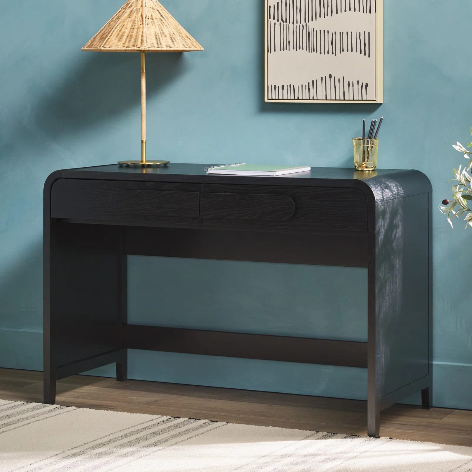 Sitarski Transitional Curved Waterfall 2-drawer Writing Desk
