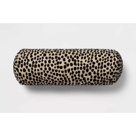 8"x22" Luxe Jacquard Leopard Round Decorative Pillow Black/Natural - Threshold™: Cotton Blend, Indoor Cylinder Bolster
