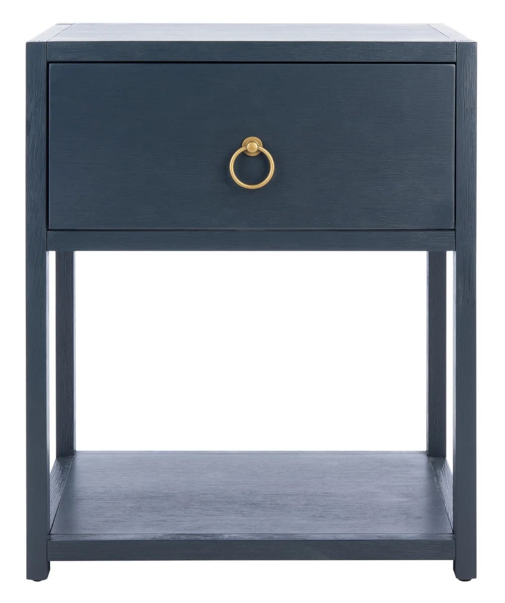 Elegant Yudi 21'' W Acacia Nightstand – Modern Wood Bedside with Gold Pull Drawer and Storage Shelf