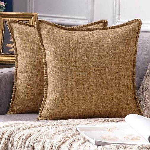 Miulee Pack Of 2 Decorative Throw Pillow Covers Farmhouse Modern Trimmed Cord Linen Burlap Cushion Cases Vintage Decor Pillowcases For Couch Sofa Bedroom 18 X 18 Inch Brown : Home & Kitchen