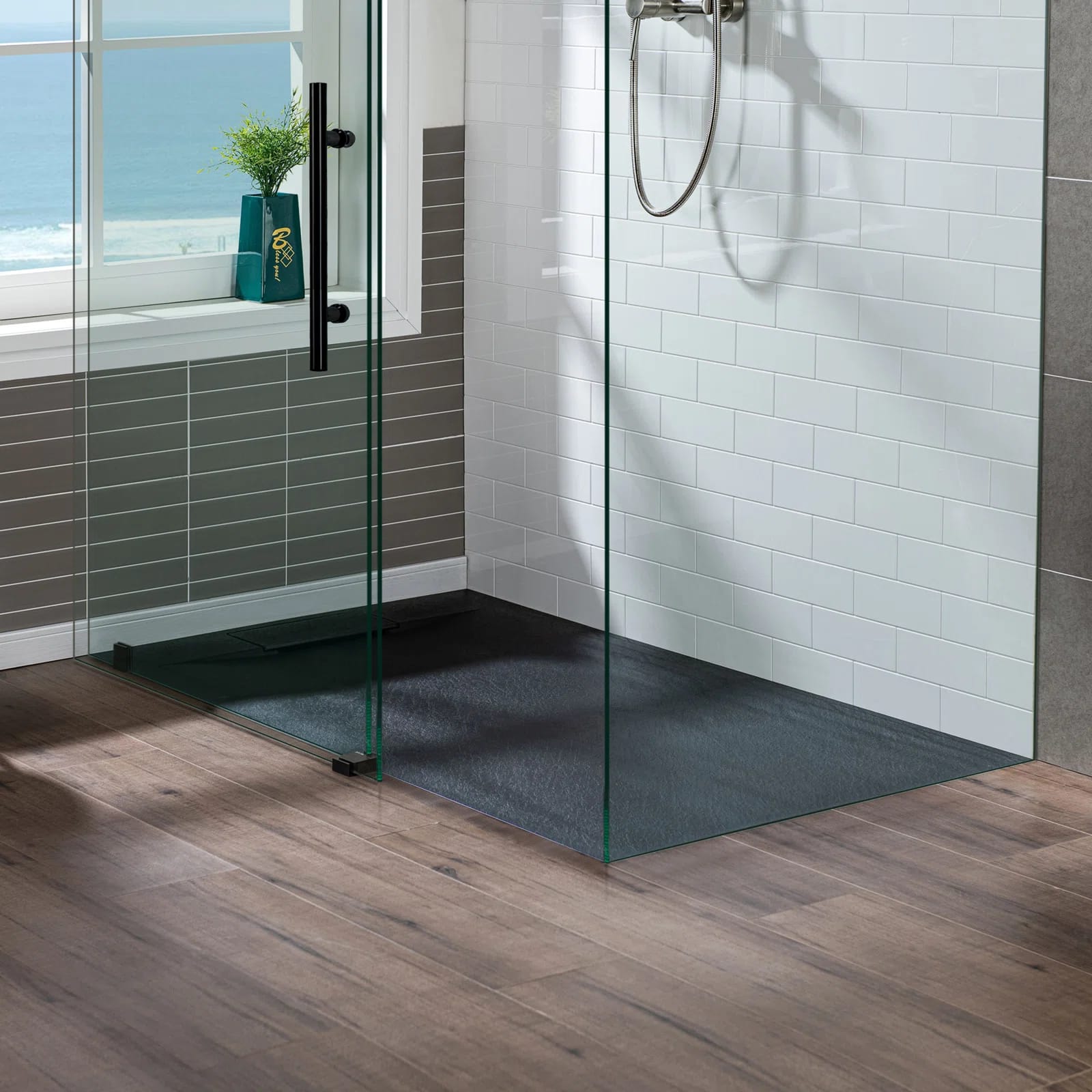 SUS-BL-6036 59/60" W x 35.4" D Solid Sufrace Shower Base, Non-Slip, Low-Profile, Curbless, Wheelchair Accessible