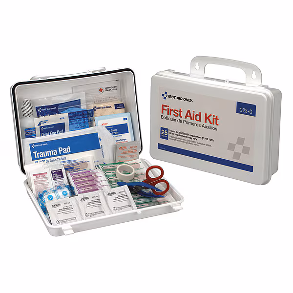 First Aid Kit, Serves 25 People, 107 Components, OSHA Compliant, Plastic Case