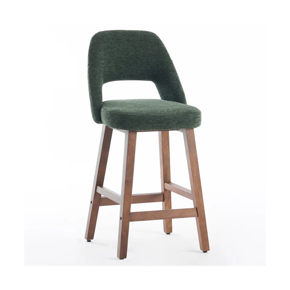Upholstered Boucle Fabric Counter Stools, Armless Barstools With Wooden Legs For Kitchen Island Bar Counter (Set of 2)