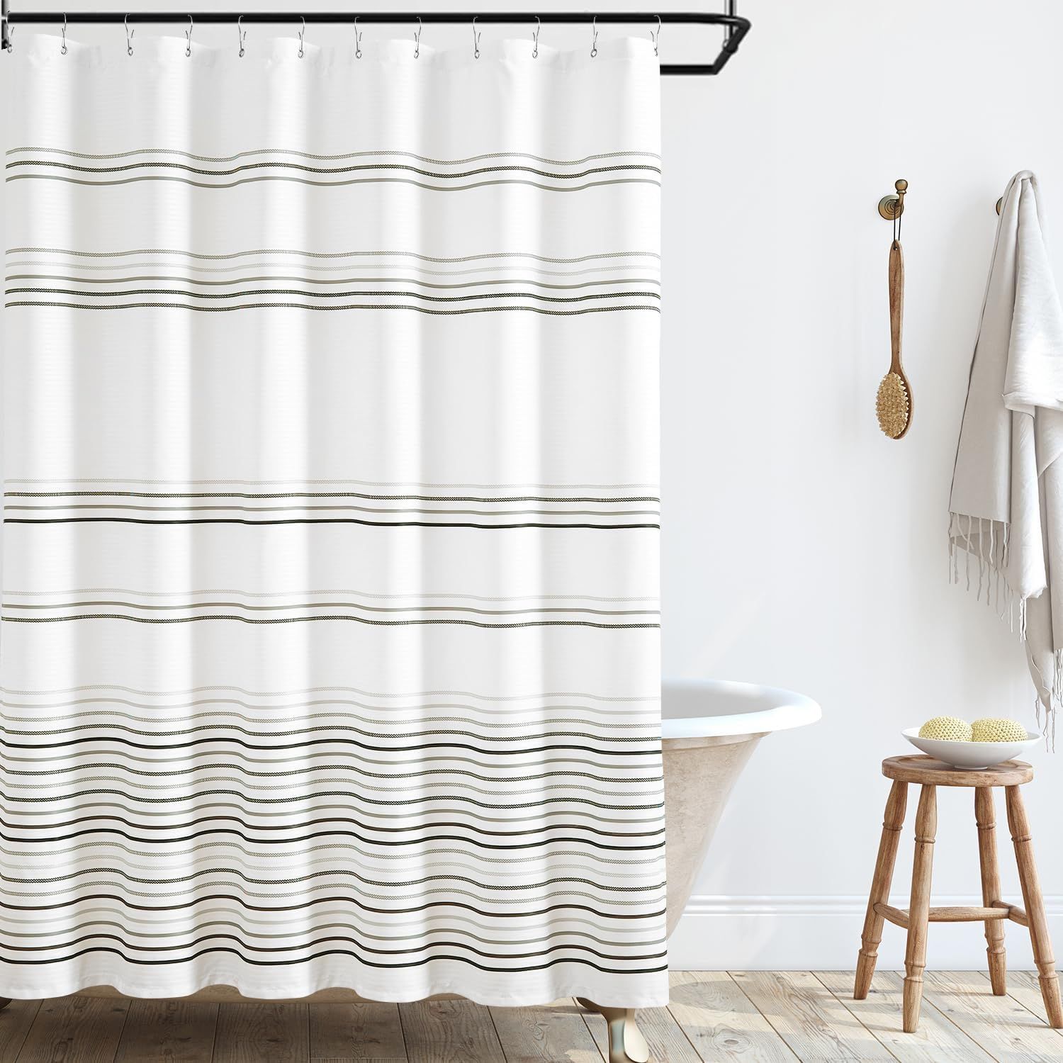 jinchan Multi Grey and White Shower Curtain for Bathroom Modern Farmhouse Striped Waterproof Fabric Shower Curtain Set with 12 Hooks Machine Washable 70x72 Inches
