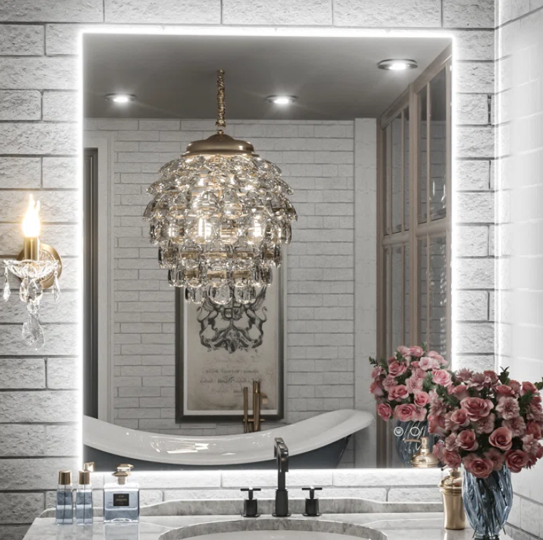 LED Backlit Frameless Lighted Bathroom Wall Mirror/Vanity Mirror w/ Brightness Adjust